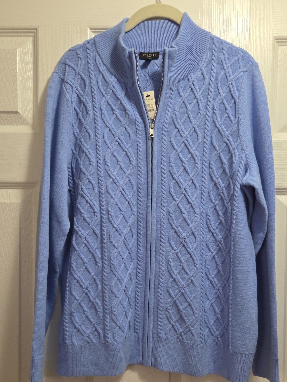 Talbots Periwinkle Blue Cable Zip Sweater